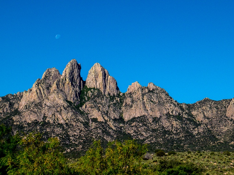 Moon setting over the needles of the Organ Mountains