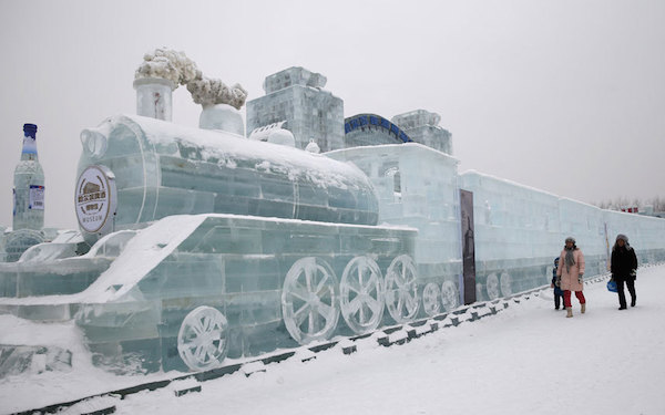 Ice-sculpted train