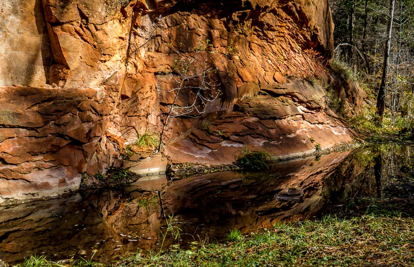 reflection of beautiful red rock cliffs
