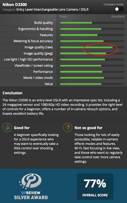 Graphic Depicting Strong/Weak Points of the Nikon D3300
From DP Review's Website