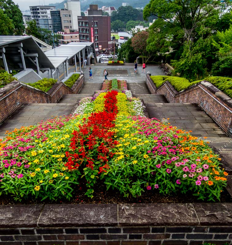 Beautiful flower garden stairway, Nagasaki Peace Park