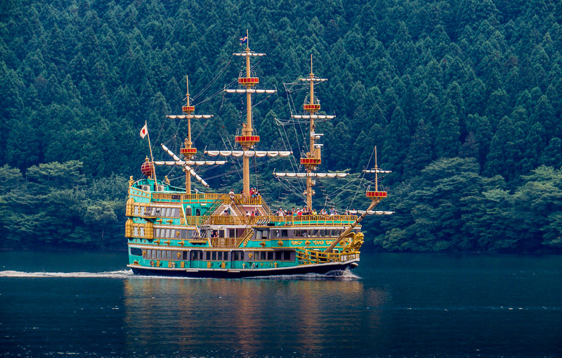 Blue/Green Pirate Ship on Lake Ashi