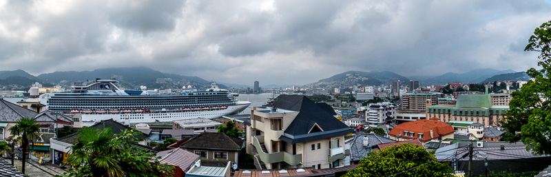 Panoramic view of the harbor below Glover Garden, Nagasaki