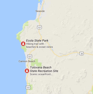 Map showing Ecola State Park