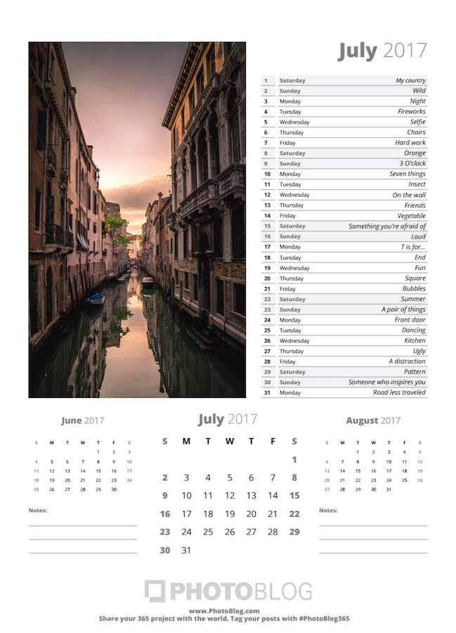 PhotoBlog Sample Calendar Page