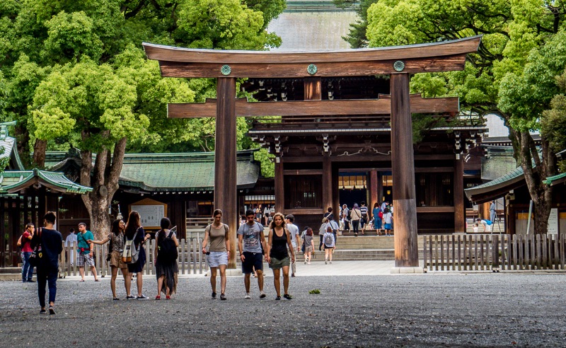 Torii at the entrance to the Meiji Shrine complex