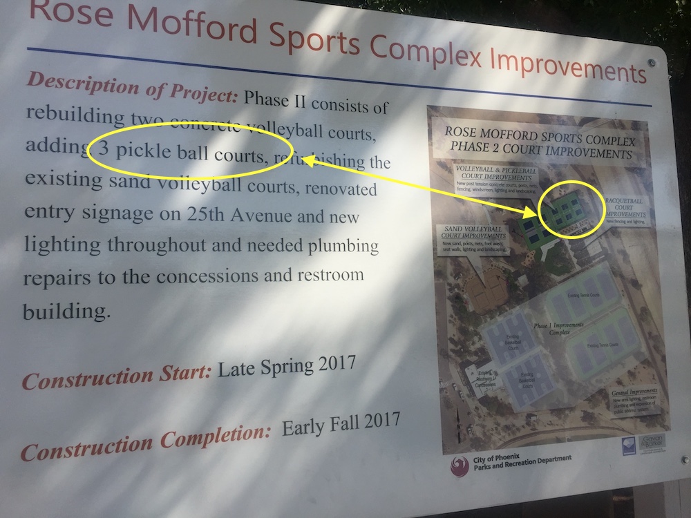 Pickleball Sign at Rose Mofford Sports Complex