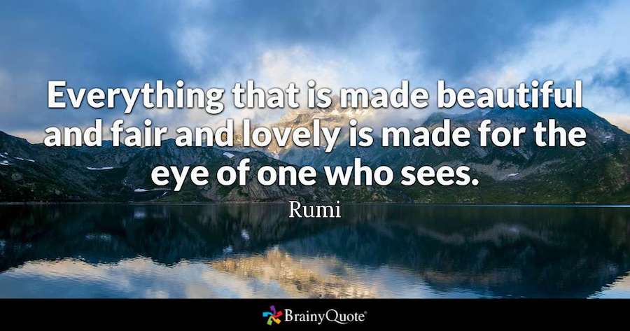 Everything that is made beautiful and fair and lovely is made for the eye of one who sees. - Rumi