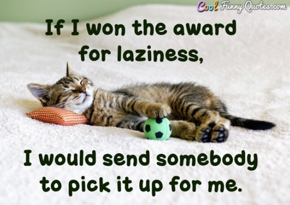If I won the award for laziness, I would send somebody to pick it up for me.