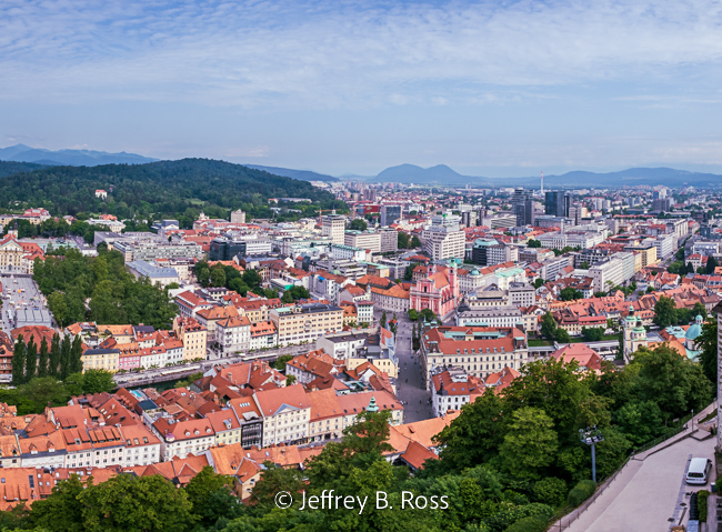Panoramic view of Ljubljana from the top of the Clock Tower 