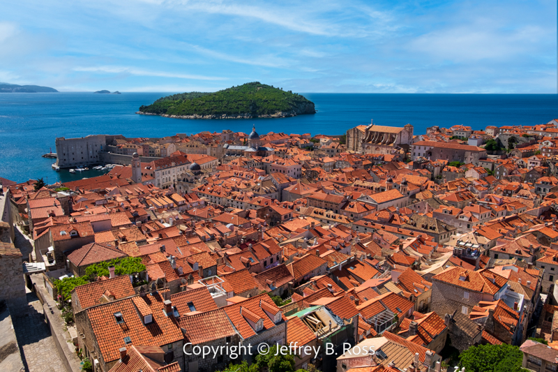 Wide view of Old Town with Lokrum Island in the background